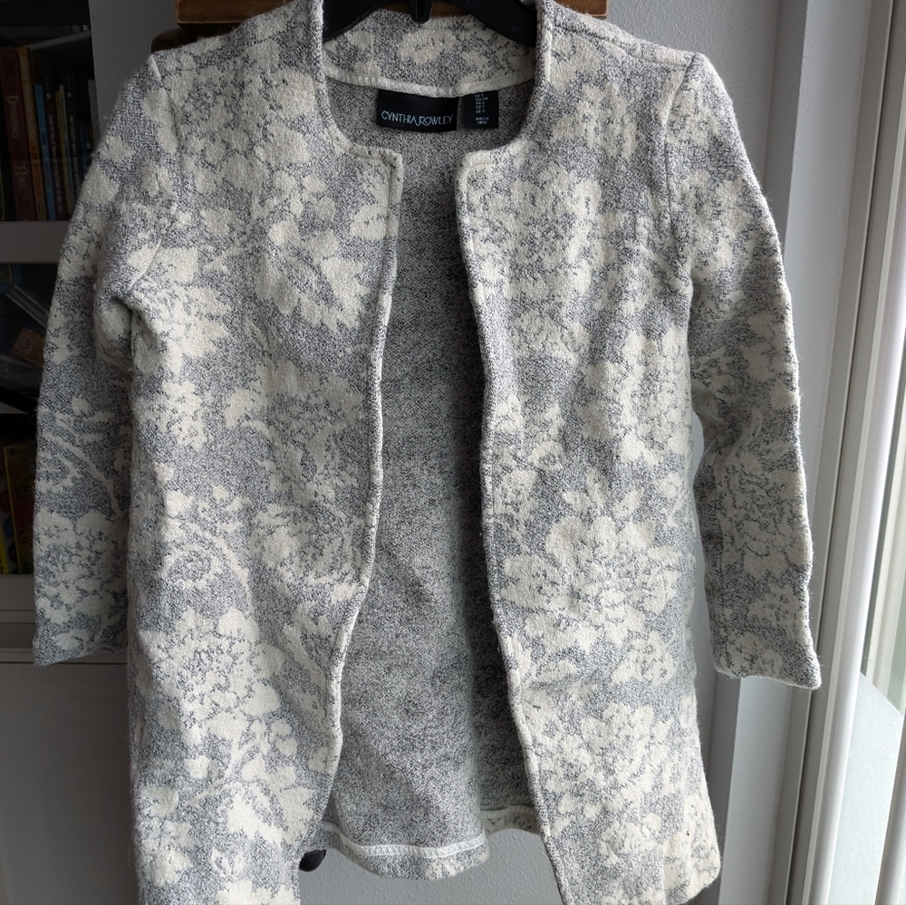 Cynthia Rowley Boho Floral Wool Blend Knit Longline Cardigan Coat Small 🌸